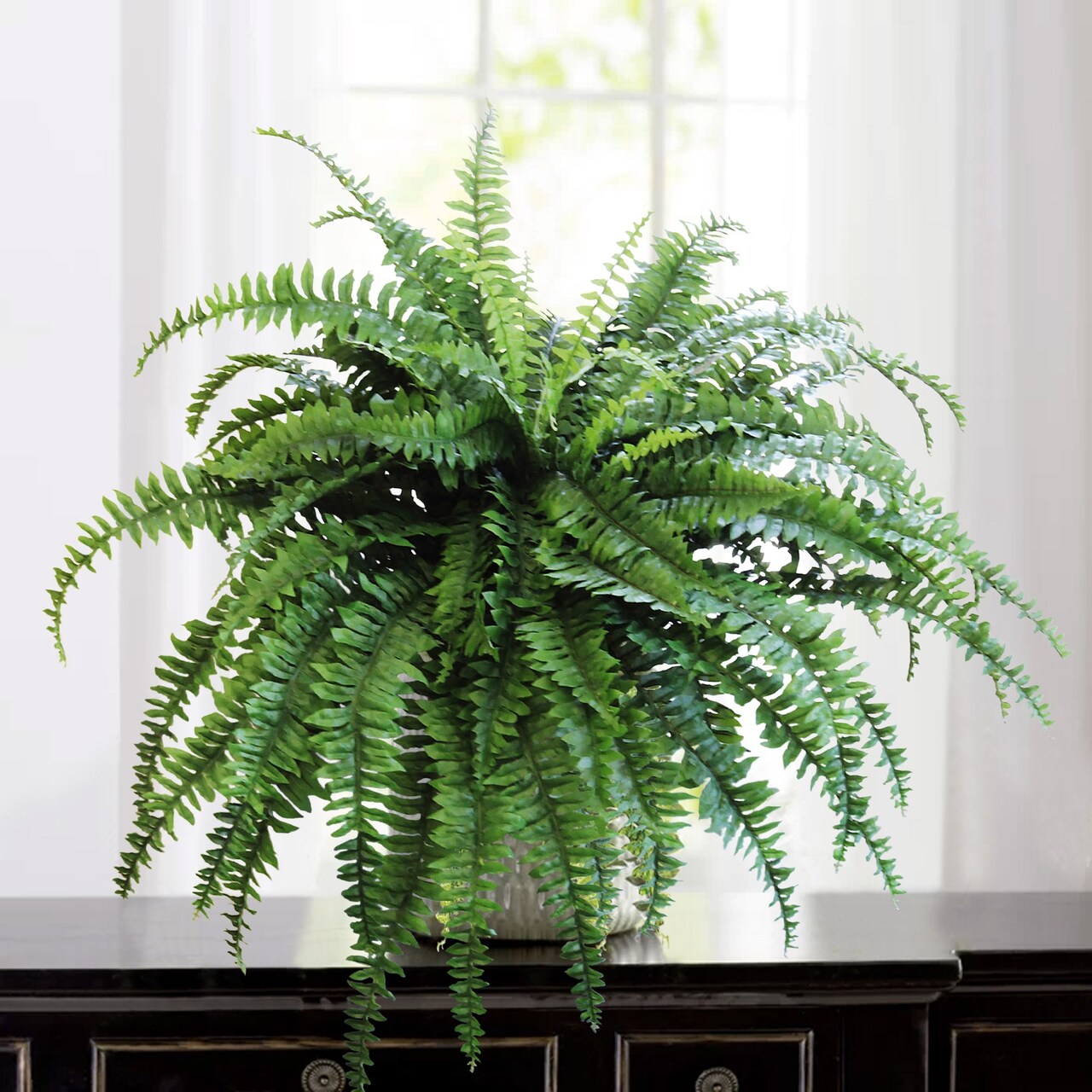 Premium Morgan's Boston Fern Set: 4 Lush 48-inch & 2 Elegant 34-inch Front Door Plants One Set - Perfect Home Decor Accent, Floral Home by Artificial Flowers